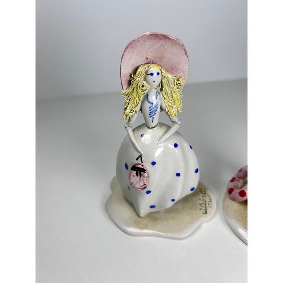 Set of 2 Vtg Made in Italy Rare W. Cabrelli Figurines Clown with Tube & Girl - Picture 3 of 8